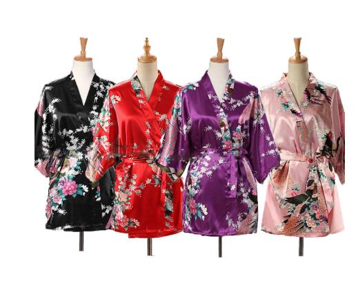 Kimono Yukata Cotton - Женское кимоно-юката с павлиньим принтом, шелковый