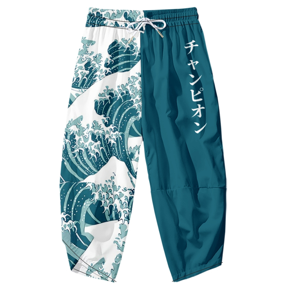 Kimono Yukata Cotton - Брюки-кимоно «Великая волна Канагавы», мужская азиатская