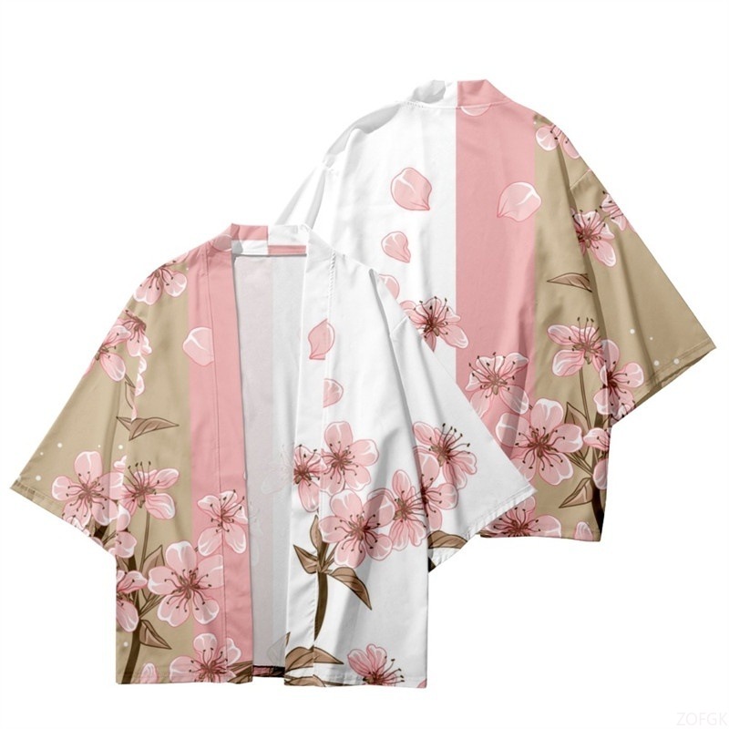 Kimono Yukata Cotton - Летнее женское кимоно с цветочным принтом,